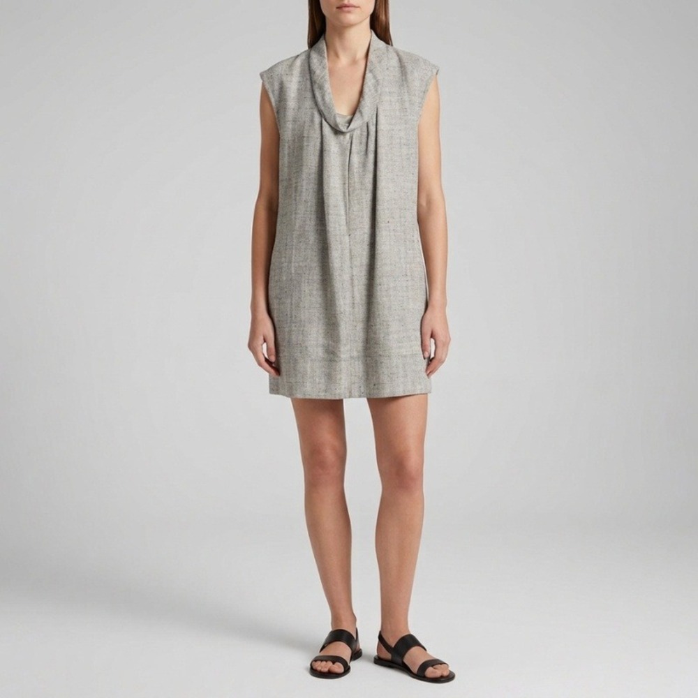 Derek Lam Silk Linen Cowl Neck Shift Dress Grey Made in Italy Size 8